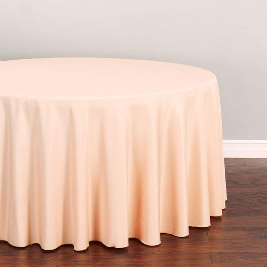 Linenlanding 120" Inch Round Polyester Tablecloths for Circular Table Cover for Wedding, Buffet Table, Parties, Holiday Dinner (5, Peach)