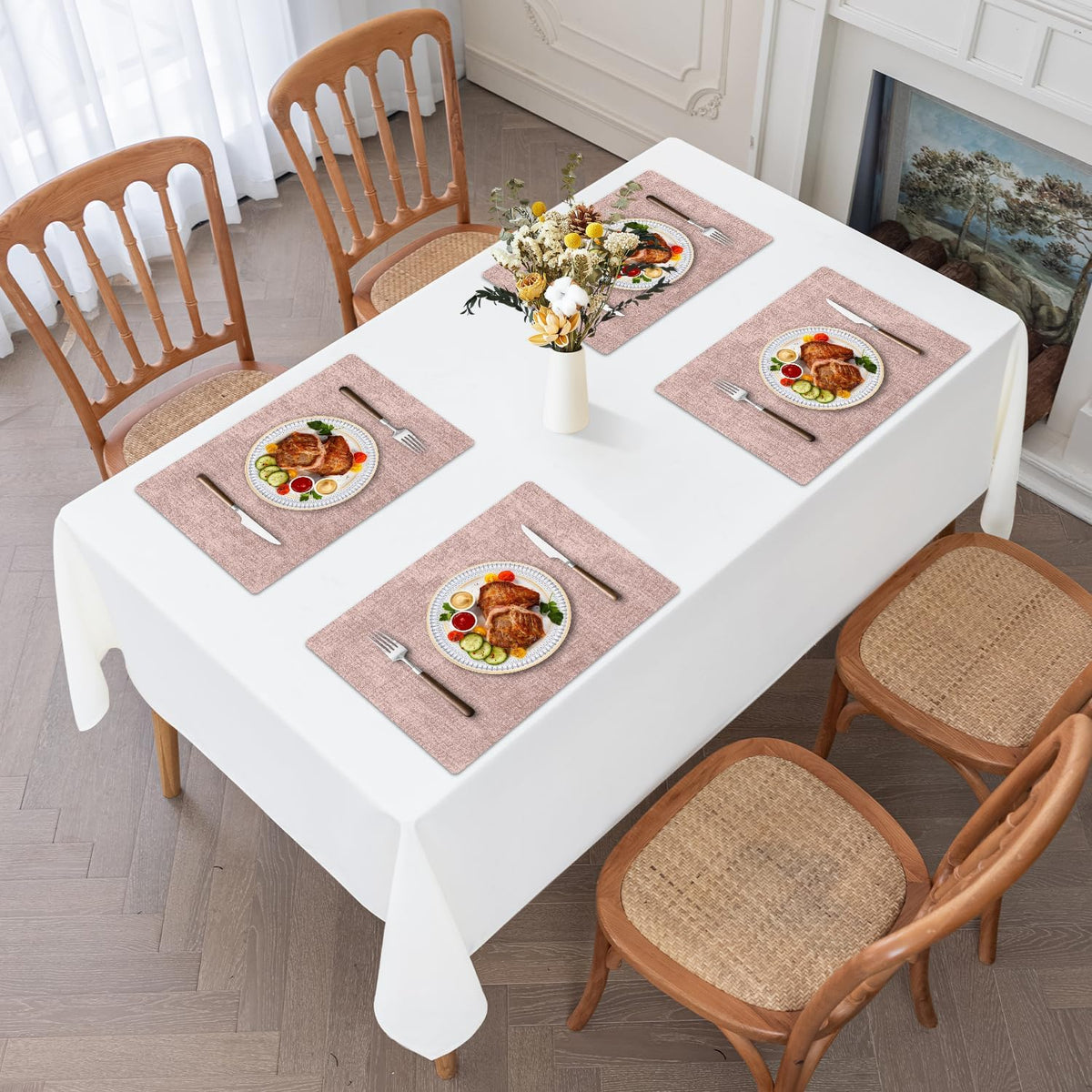 Faux Leather Heat Resistant Placemats Set of 6 – Waterproof Oilproof Wipeable Dining PU Place Mat Easy Clean Table Mats for Kitchen/Dining/Party/Holiday, Pink