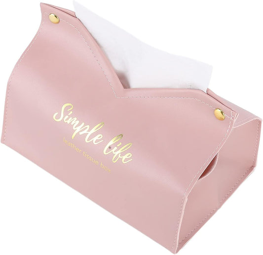 Tissue Box Cover Tissue Holder Paper Towel Container Vintage Synthetic Leather Decorative for Home Office (Pink)