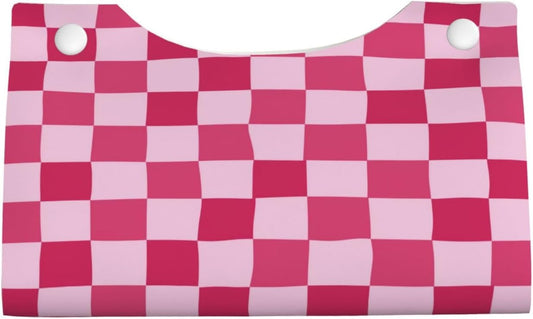 Pink Checkerboard Tissue Box Cover Long Leather Tissue Box Holder for Bathroom Bedroom Home Office Decor