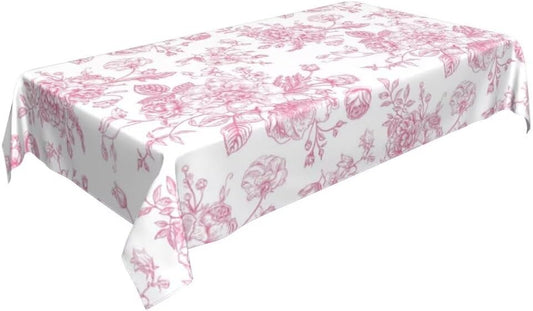 BETGINY Pink Floral Tablecloth 60 x 84 Inch Rectangle Chinoiserie Flowers Decorative Table Cloth Rustic Fabric Farmhouse Washable Table Cover for Picnic Party Holiday Home Indoor Outdoor