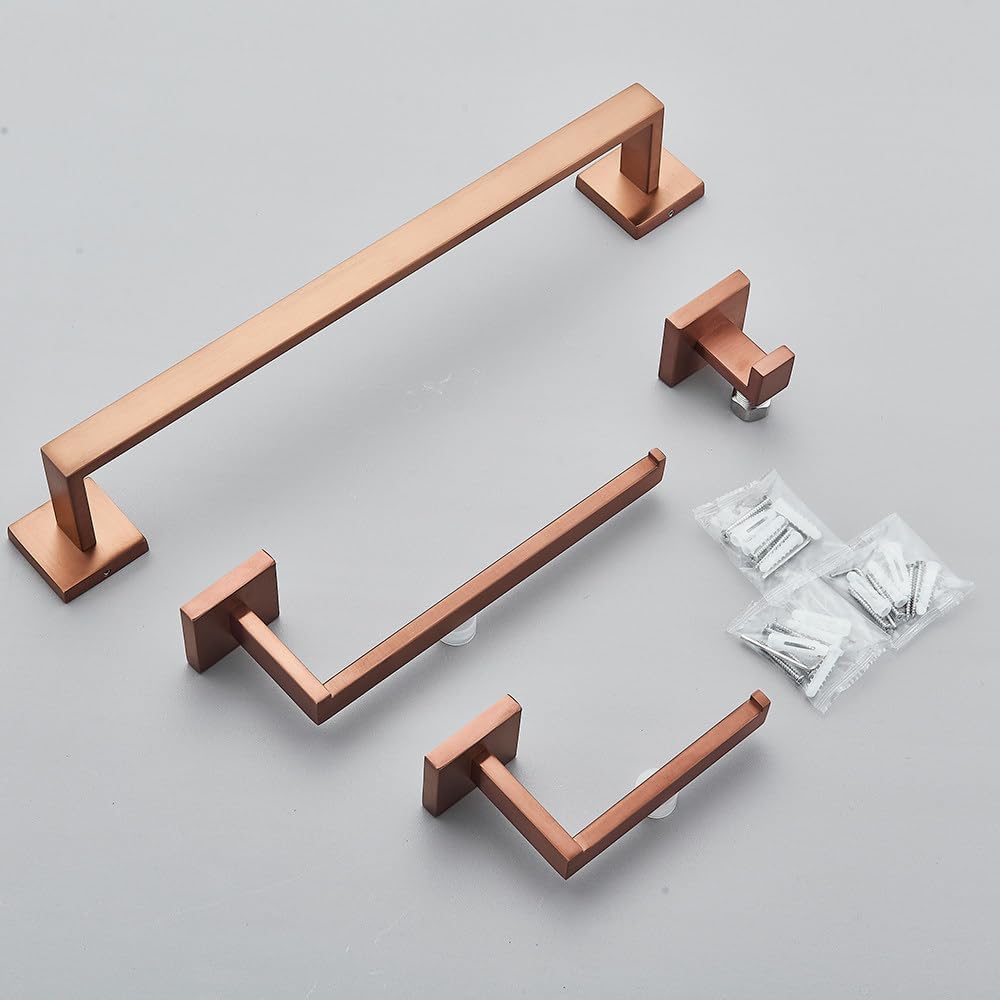 Towel Bars Bathroom Accessories Set Brushed Gold Toilet Wall Towel Bar Railpaper Holder and Hook Stainless Steel Bath Rack Hardware(Rose Gold 4pcs)