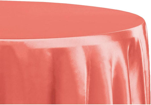CVL 1 Pc, Satin 120" Round Tablecloth - Coral(Machine Washable & Cool Dry) for Wedding Or Event Decor