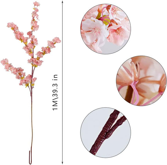 39.3 Inch Pink Cherry Blossom Branches Fake Cherry Blossom Bouquets Long 3pcs Branches Flowers Stems Silk Tall Japanese Fake Flower Arrangements for Home Wedding Party Decoration
