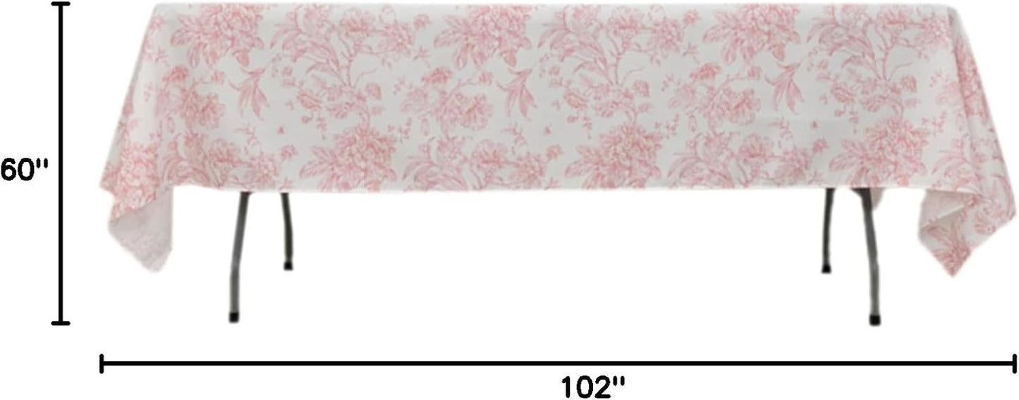 Efavormart Polyester Rectangular Tablecloth 60"x102" White with Pink French Toile Pattern - Sophisticated Table Cover for Chic Weddings & Events