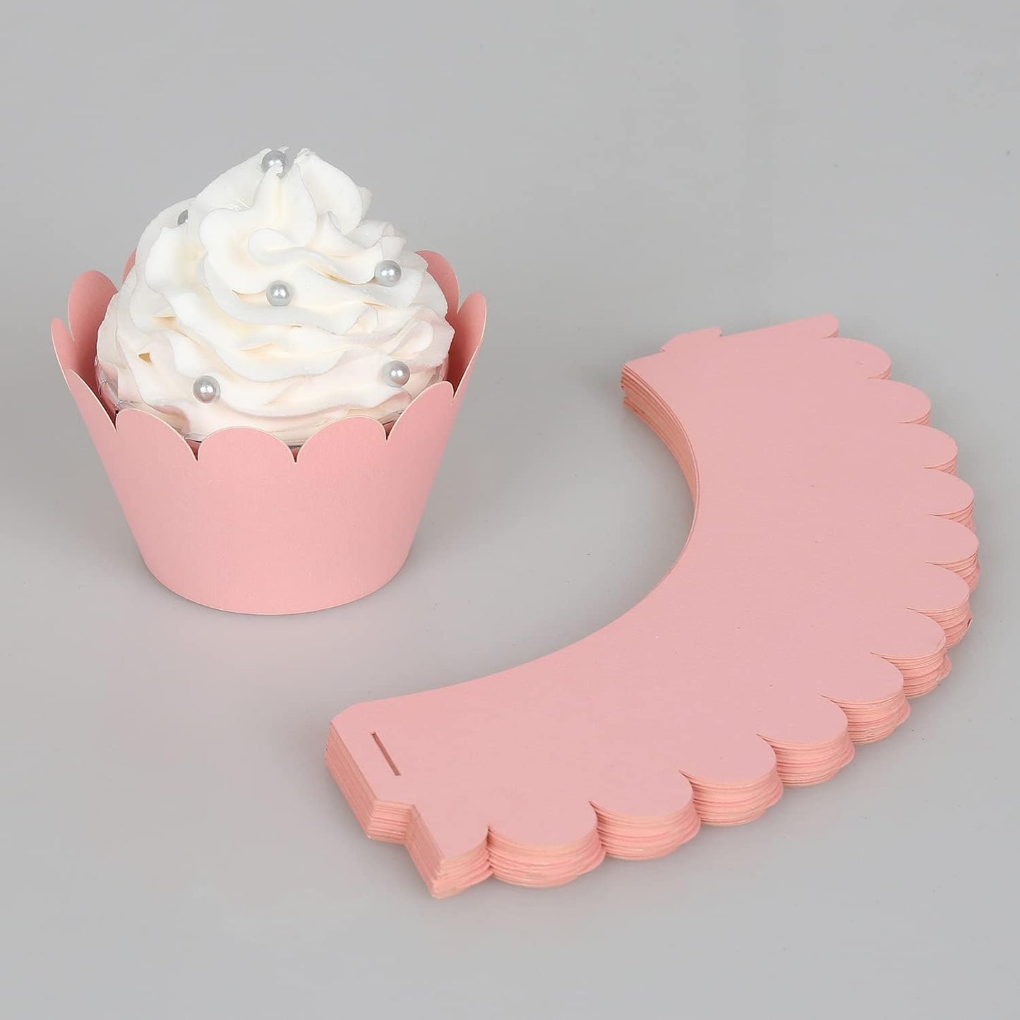 KPOSIYA Set of 100 Artistic Bake Cake Cups Filigree Little Vine Lace Laser Cut Cupcake Wrapper Liner Baking Cup Muffin CaseTrays for Wedding Birthday Party Decoration-Best Kitchen Gift (Pink)