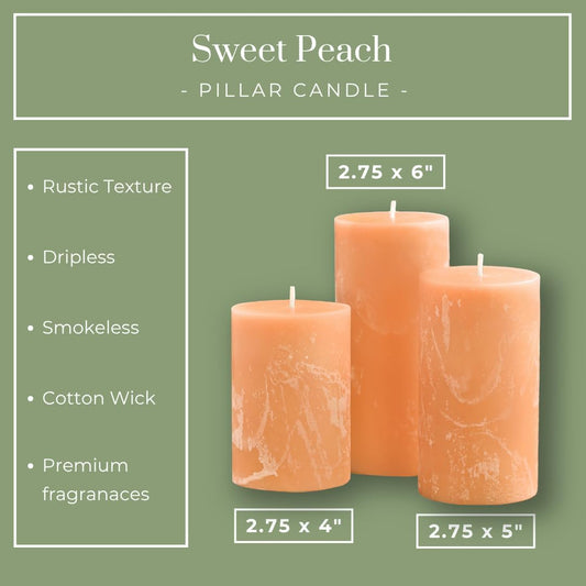 Peach Scented Light Orange Pillar Candles, Set of 3 (3x6 Inch), Long Lasting Aromatic Pillar Candles for Home Décor, Decorative Candle Gift for Men and Women