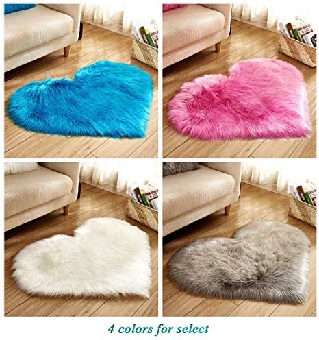 Heart Shaped Soft Faux Sheepskin Fur Area Rugs for Home Sofa Floor Mat Plush, 3ft x 2.2ft (Pink)