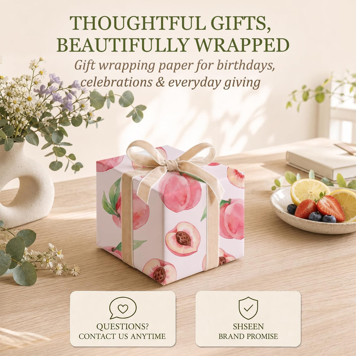 Pink Peach Wrapping Paper, 19.6 x 27.5 in, 2 Sheets