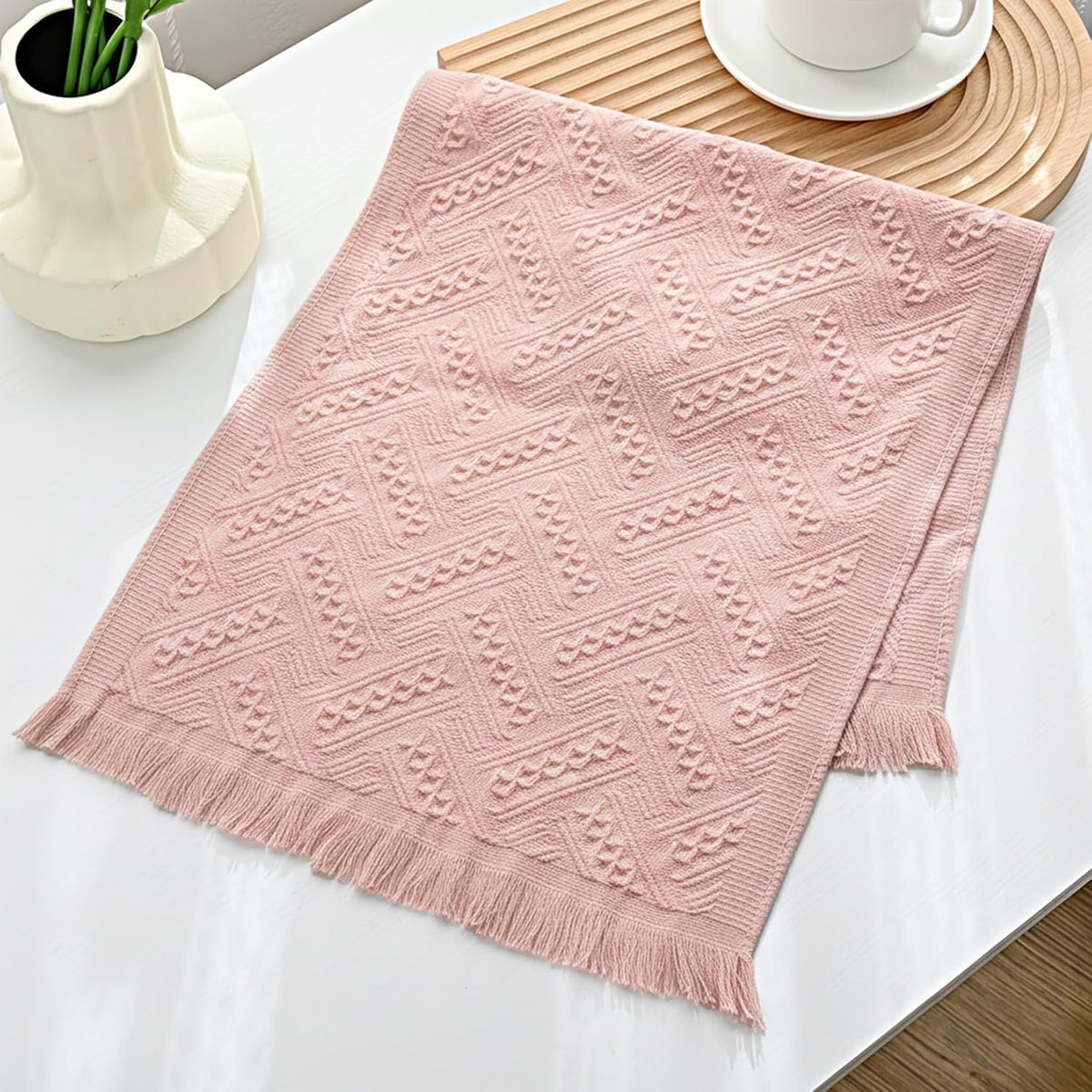 4-Pack Pink Luxury Decorative Bathroom Hand Towels – 13"x29.1" Boho Bath Hand Towels Set with Jacquard Weave & Fringe, Cotton Absorbent Soft Face Towels for Kitchen/Bathroom/Farmhouse