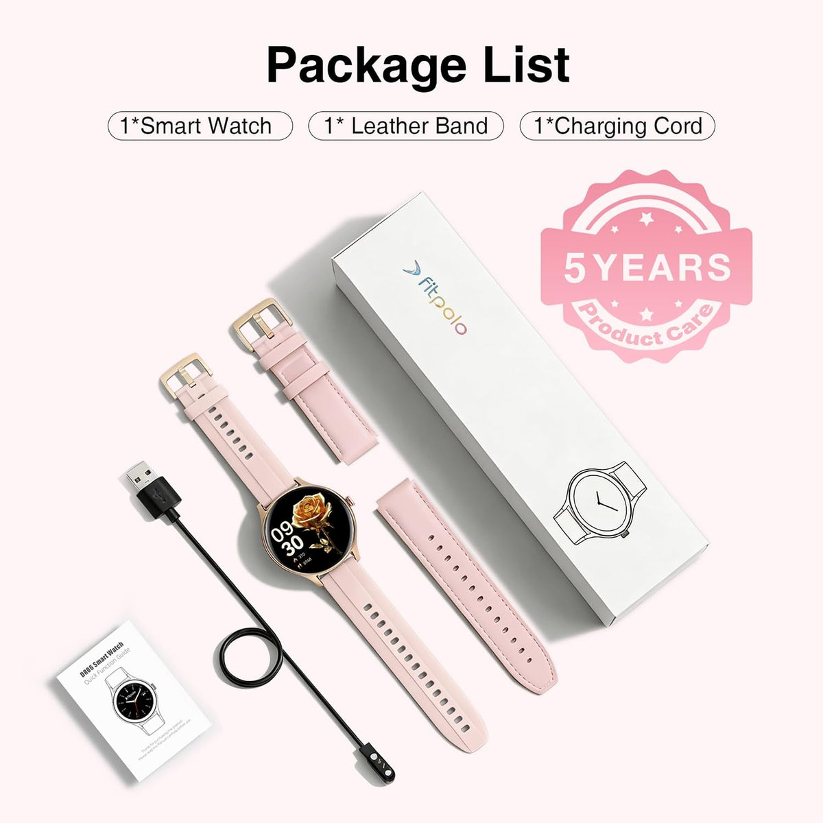 Smart Watch for Women Android & iPhone (2 Bands Sakura Pink)