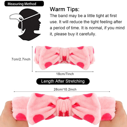 9 Pack Pink Microfiber Hairband for Washing Face, Makeup Headband Skincare Headbands with Cute Bow, Fluffy Face Wash Headband for Women