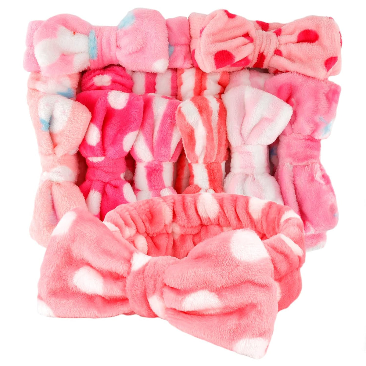 9 Pack Pink Microfiber Hairband for Washing Face, Makeup Headband Skincare Headbands with Cute Bow, Fluffy Face Wash Headband for Women
