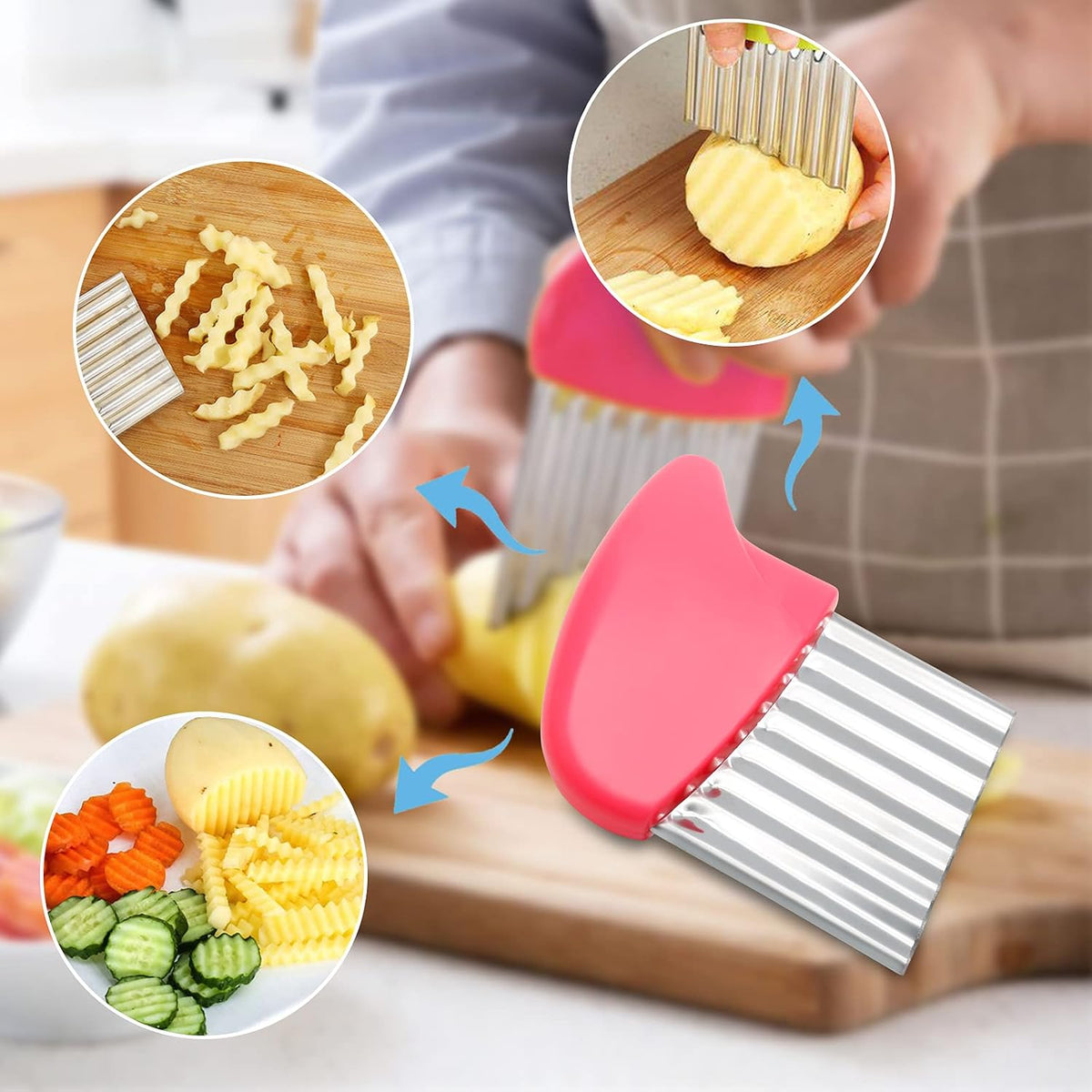 Stainless Steel Potato Crinkle Cutter Knife, Pink