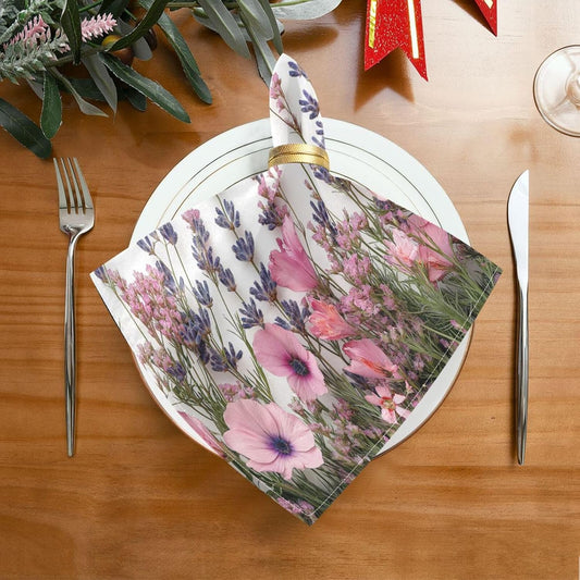 Blueangle Pink Wild Flowers Cloth Napkins, Set of 1,20x20 Inch Heavy Duty Fabric for Holiday Parties & Dinner Table Decor(11)