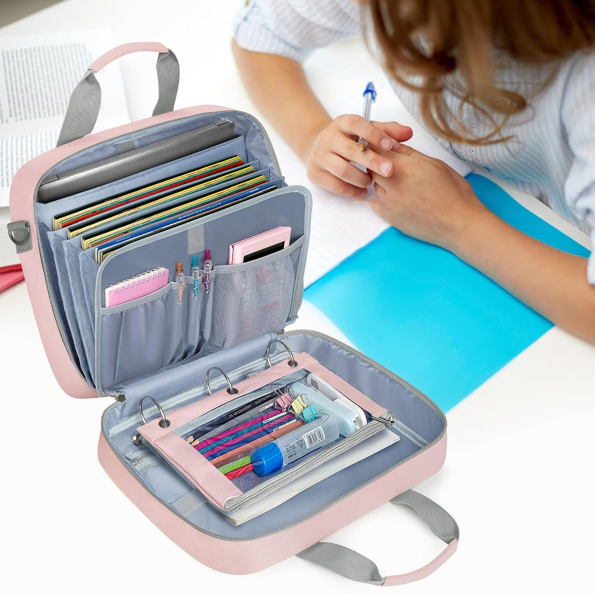 2026 Upgraded Zipper Binder 3 Ring Binder Bag with Pencil Pouch