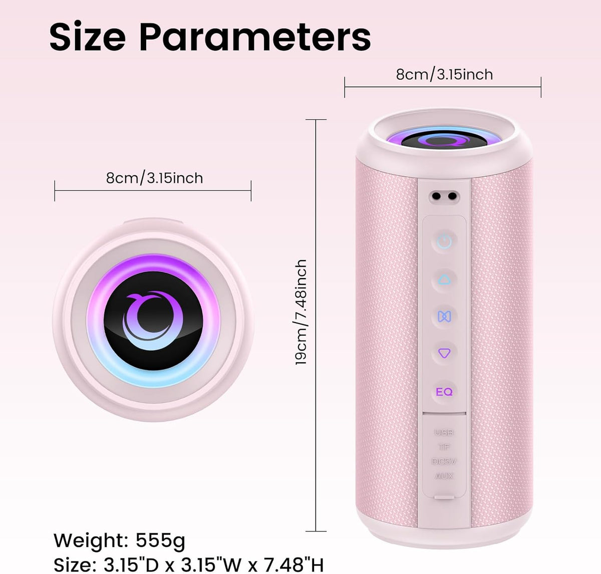 Portable Bluetooth Speaker, 2026 Bluetooth 5.4 Wireless Speaker with 20W HD Loud Stereo Sound, TWS Pairing, 20H playtime, RGB Lights, IP7, Built-in Mic, for Outdoor, Home, Beach, Party, Gift, Pink