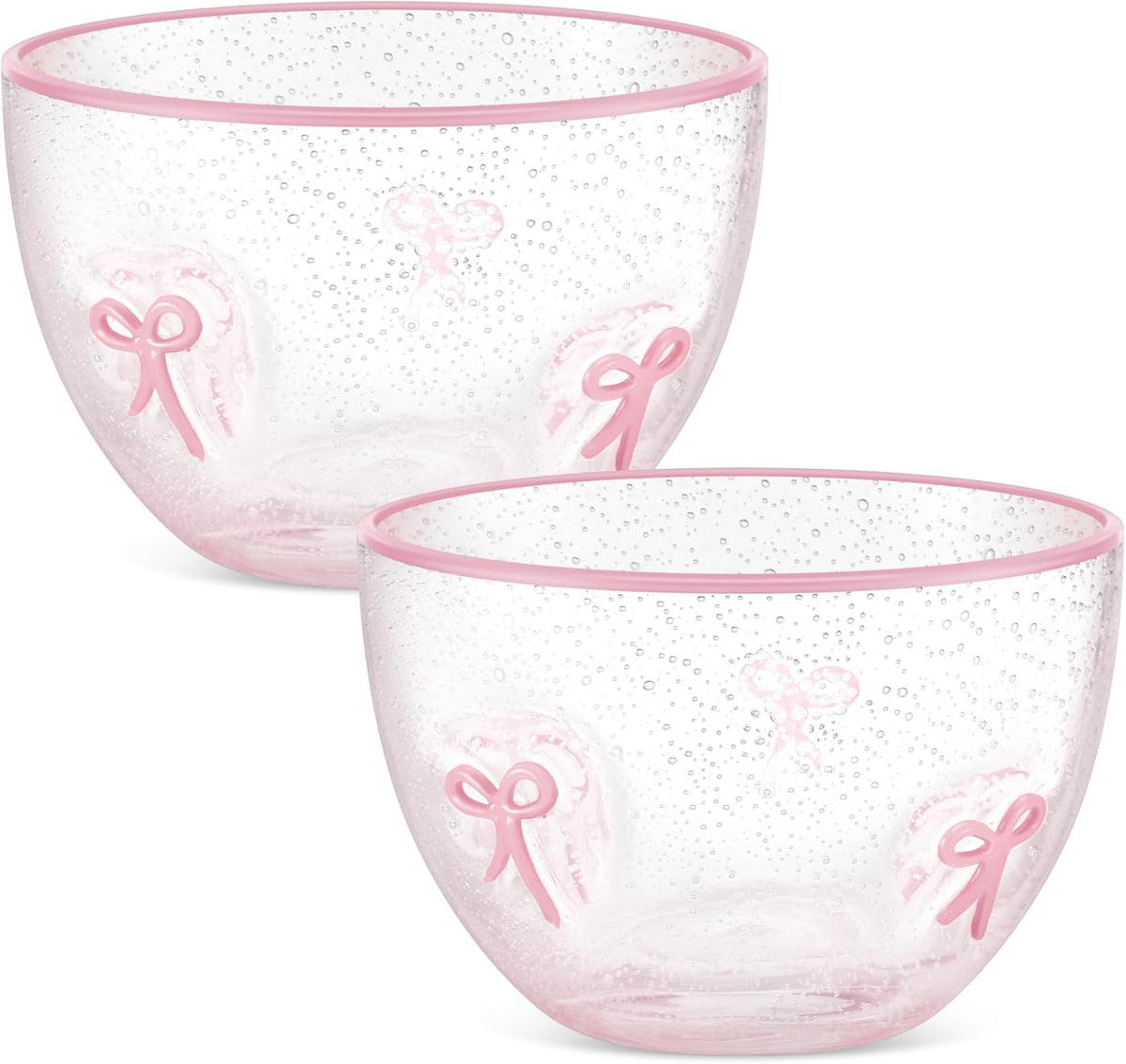 2 Pcs Pink Bow Glass Bowls, 14 oz Clear Pink Glass Dessert Ice Cream Bowls, Coquette Aesthetic Candy Dish Snack Fruit Serving Bowl for Kitchen Tea Party Bridal Shower Room Decor