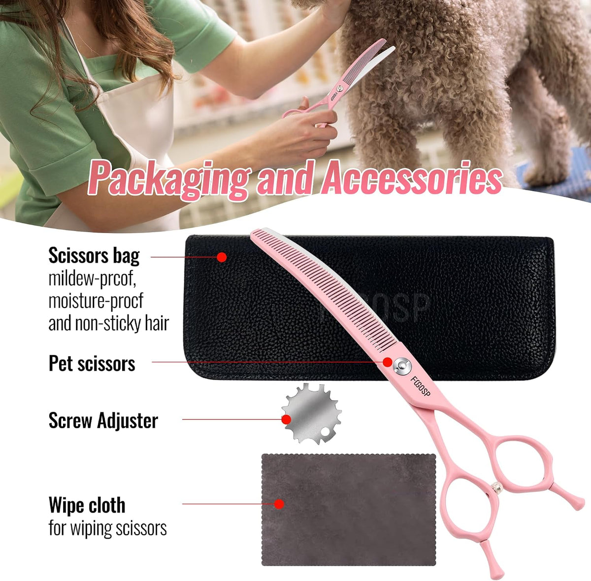 Professional Curved Thinning Shears Dog Grooming Scissors 6.5'' Macarone Series Pink Curved Thinner Scissors for Grooming Small Dogs Pet 48 Teeth Japan 440C(Curved Thinner,6.5)