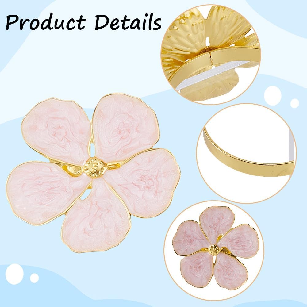 4Pcs 4 Styles Flower Napkin Ring Pink White Metal Gold Alloy Enamel Spring Farmhouse Floral Table Decoration Napkins Rings for Easter Wedding Banquet Celebration Party Dinner