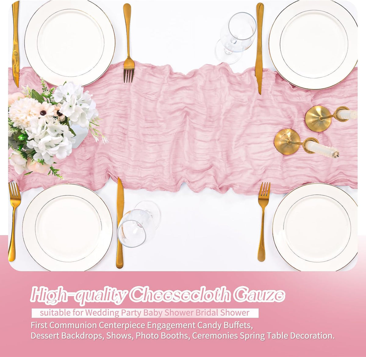 3 Pack Pink Cheesecloth Table Runner Boho Gauze Wedding Decor