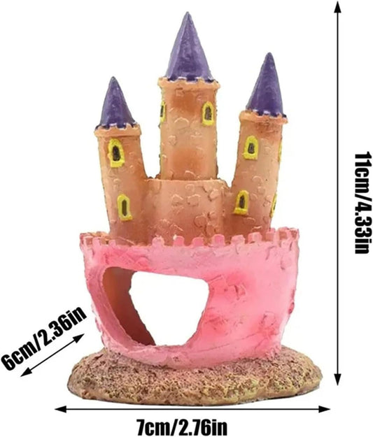 Pink Resin Aquarium Castle Decor, Fish Tank Cave Hideout for Betta Fish, Shrimp, Cichlids - Princess Style Ornament Safe for Freshwater & Saltwater Tanks, Medium Size
