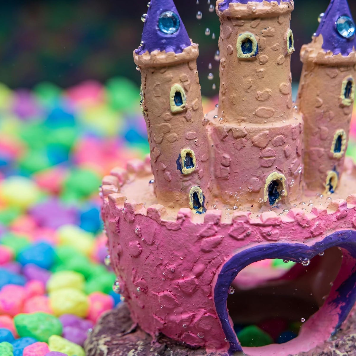 Pink Resin Aquarium Castle Decor, Fish Tank Cave Hideout for Betta Fish, Shrimp, Cichlids - Princess Style Ornament Safe for Freshwater & Saltwater Tanks, Medium Size