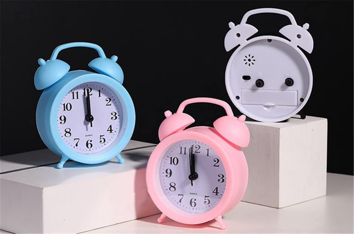 Kids Alarm Clock - Double Bell Classic Home Cute Battery Operated Analog Mini Round Bedside Desk Alarm Clock - Pink