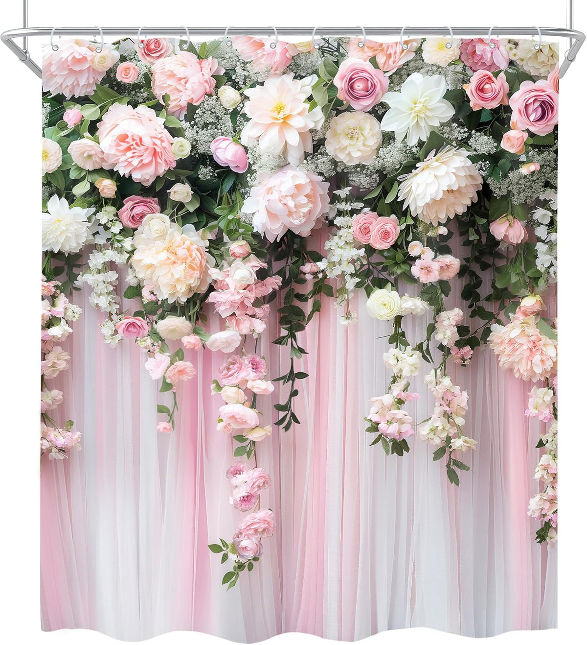Pink Girly Spring Blossom Romantic Flower Girls Bathroom Shower Curtain Set