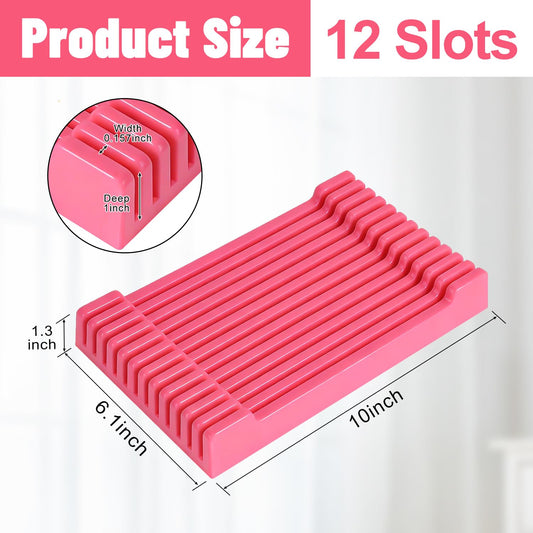 10 Inch Large-Sized Quilting Rulers Holder,12 Slot Ruler Holder Organizer and Storage,Sewing Supplies Storage for Home Office Sewing Room Desk(1 Pack-Pink)