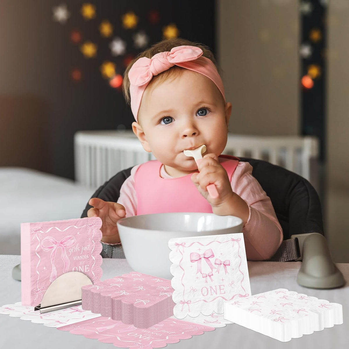 Pink Bow 1st Birthday Party Decorations 50pcs Girls Just Wanna Be One Napkins Disposable Coquette Birthday Paper Napkin for Girls Baby Shower Party Supplies