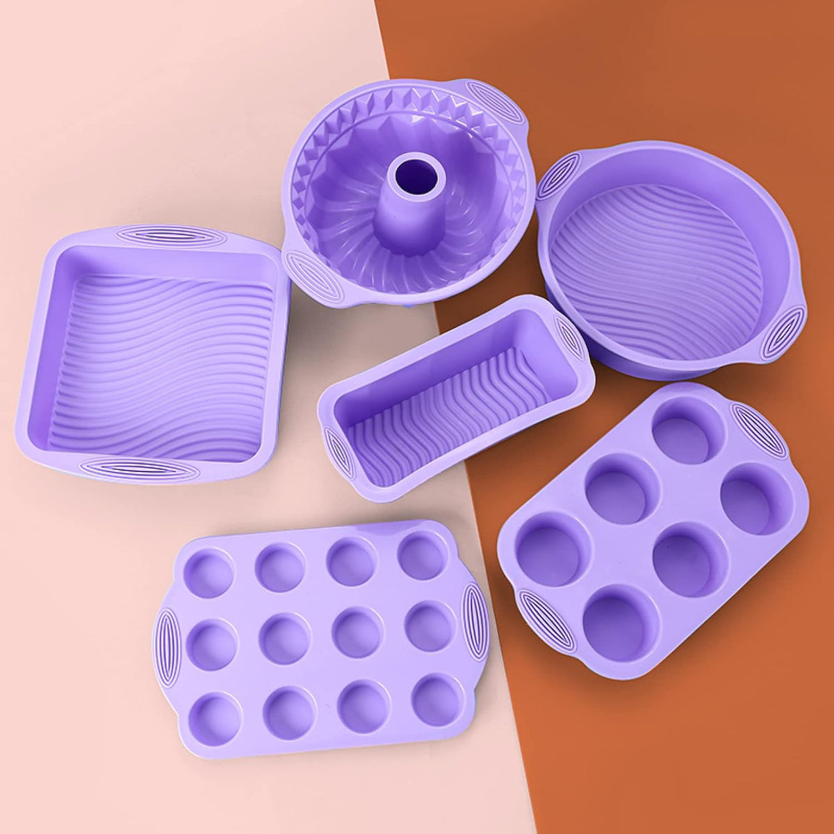 Silicone Baking Tray Silicone Mold Sets Muffin Cup Toast Baking Pan Diy Cake Mold Bakeware Cake Decoration Accessories 6Pcs Set Pink