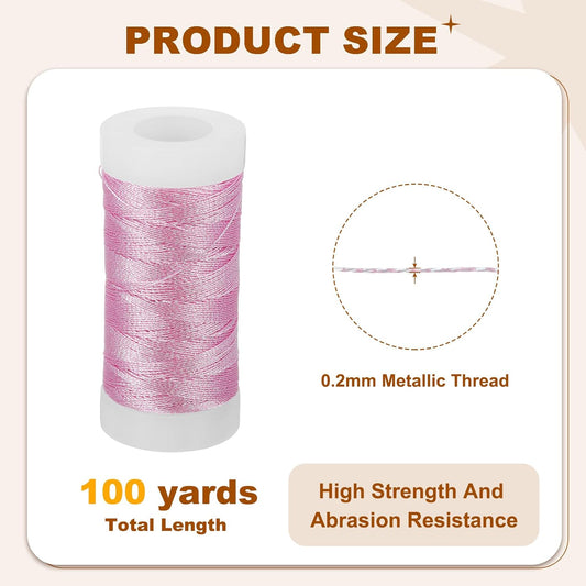 Metallic Thread, 100 Yards Embroidery Thread for Sewing Machine Hand Embroidery DIY Crafts Needlework Gift Wrapping Jewelry Making Decoration, Pink