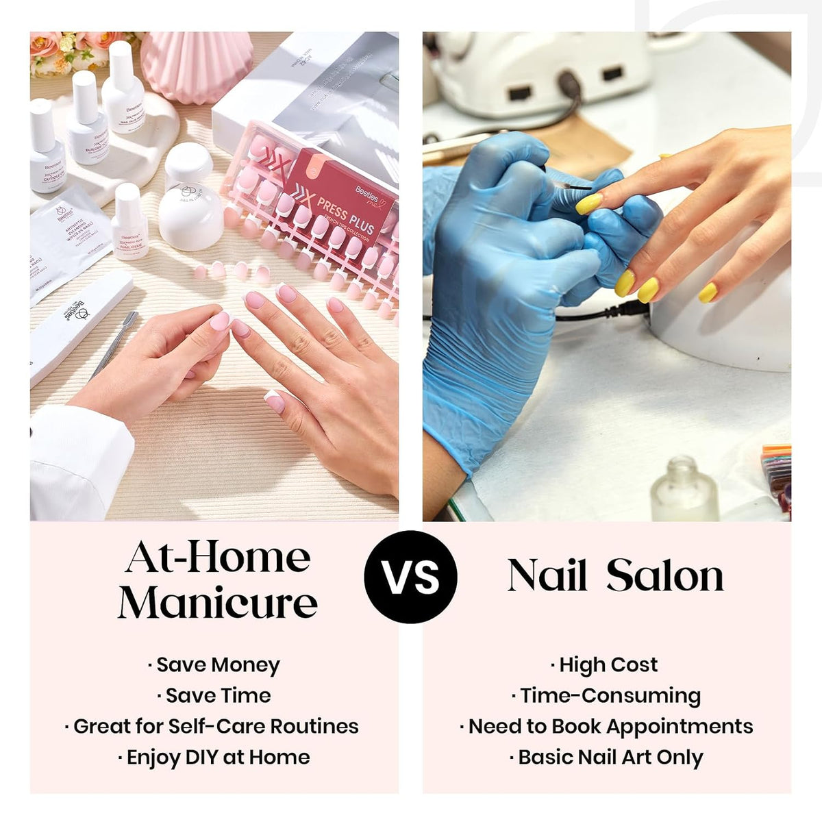 Beetles X Press Plus Gel Nail Kit, Pink French Short Square Press On Nails