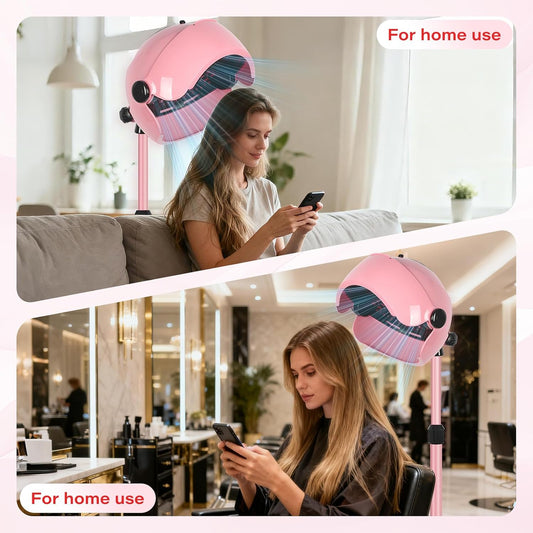Hooded Hair Dryer, Standing Hair Dryer on Wheels,Pink