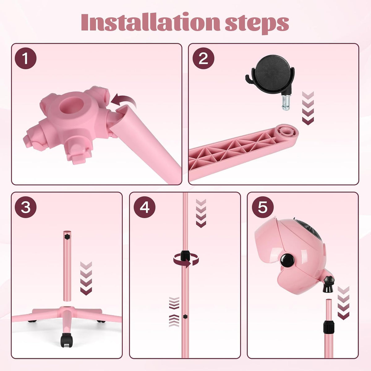 Hooded Hair Dryer, Standing Hair Dryer on Wheels,Pink
