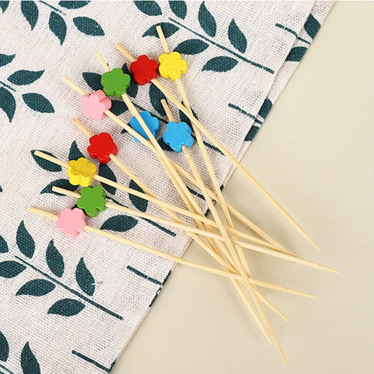 100 Pcs Wooden Cocktail Sticks Flower Fruit Toothpicks Decorative Sandwich Appetizer Picks Party Favor Food Picks Pink