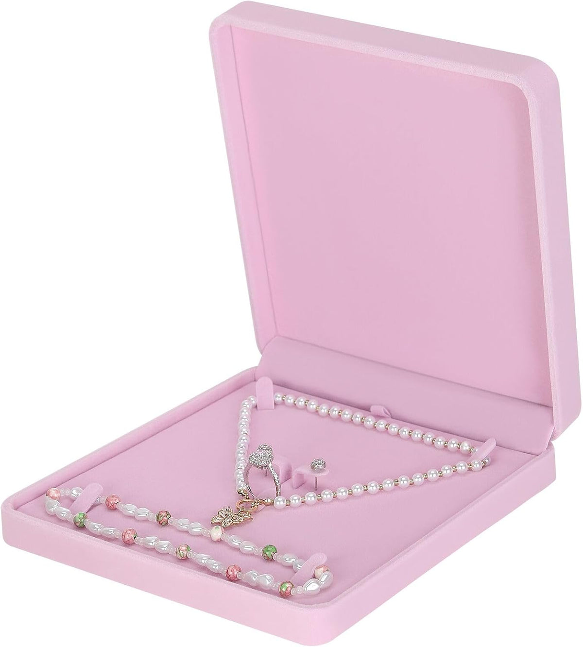 Velvet Jewelry Set Box, Velvet Gift Box for Bracelet Necklace Earring Ring (Pink)