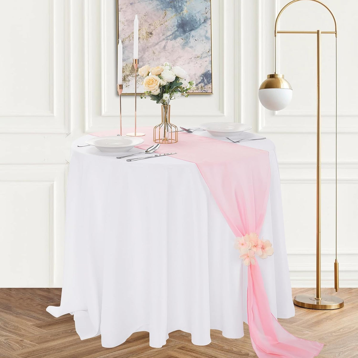 12 Pack Chiffon Table Runner 14x108 Inch Long 9ft Sheer Table Runners for Party Romantic Wedding Bridal Shower Fall Decorations-Light Pink