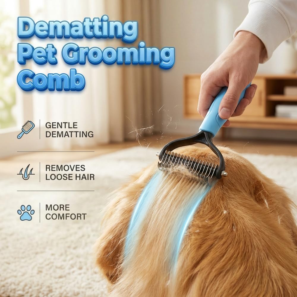 2026 New Dematting Comb for Dogs and Cats, Undercoat Rake Pet Brush for Long Hair, Deshedding Dog Brush Removes Tangles Knots and Loose Fur, Pet Grooming Tool for Thick Coats (Pink L)