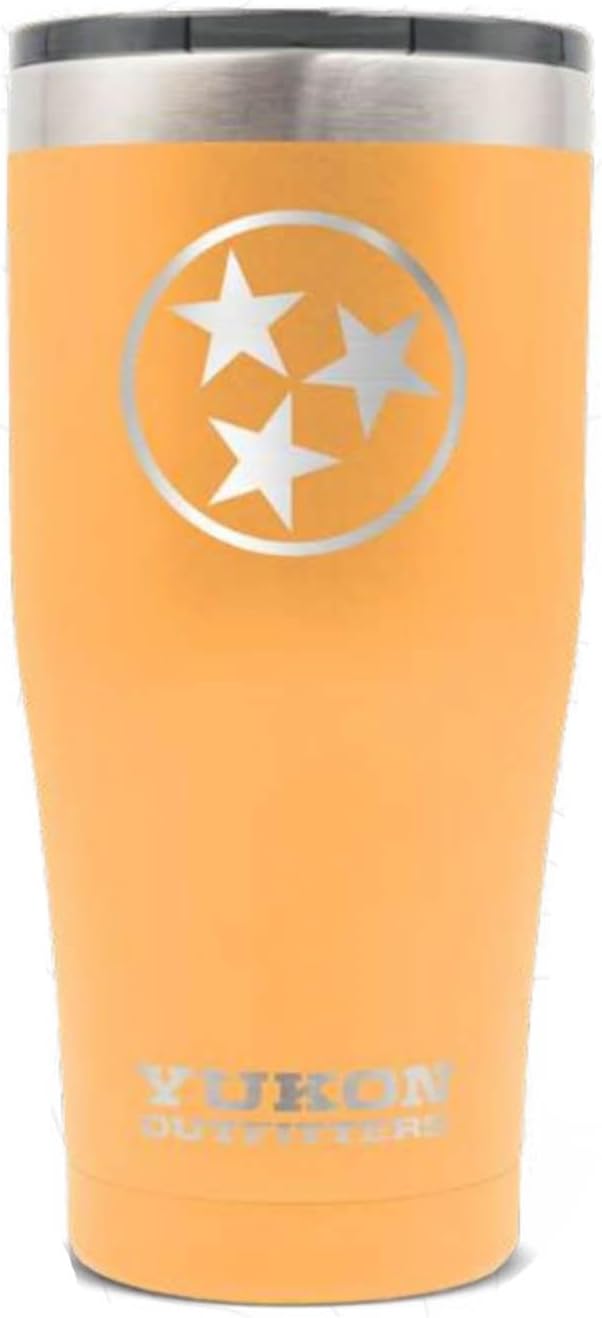 Freedom High Grade 18/8 Corrosion-Resistant Stainless Steel Double Wall Vacuum Insulated Tumbler (20 oz/ 590ml) - 7.3" H x 3.4" Top dia. / 2.7" Bottom dia., TN Tri-Star Bright Peach