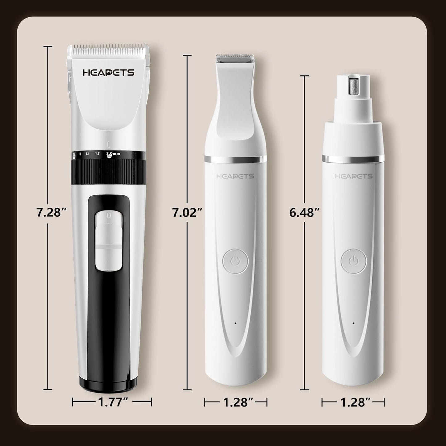 HEAPETS Dog Hair Clippers for Grooming Kit and Dog Paw Trimmer Nail Grinder for Grooming, Low Noise Rechargeable Cordless, Shaver Grooming Supplies for Pet Cats Dogs (White, White)