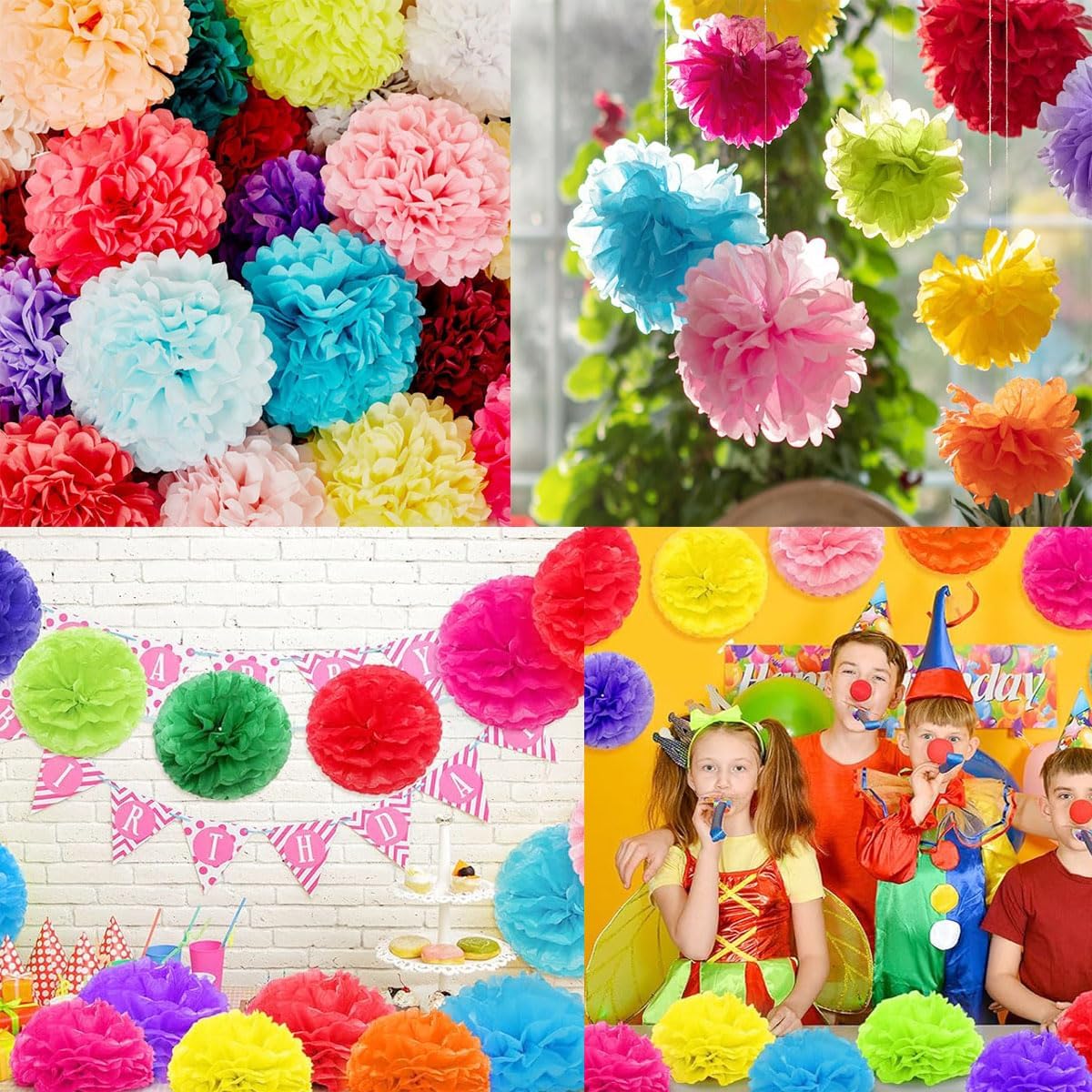 12pcs 8in 10in Pink Paper Pom Poms Tissue Paper Flower Hanging Flower Ball