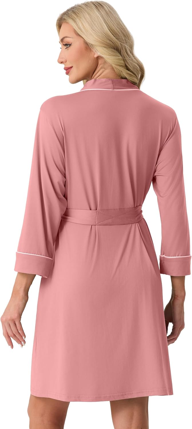 Womens Robe Knee Length Soft Knit Bathrobe S-2XL