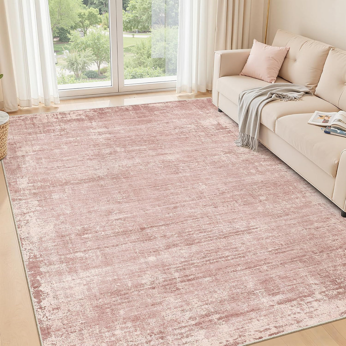5x7 Area Rugs, Modern Abstract Washable Rug for Living Room Pink