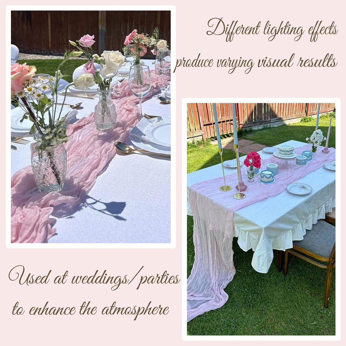 Light Pink Cheesecloth Table Runner 35 x 157 Inch Boho Gauze Table Runner for Wedding Reception Bridal Shower Birthday Party Rustic Wedding Arch, Dining Table, Holiday and Home Decor