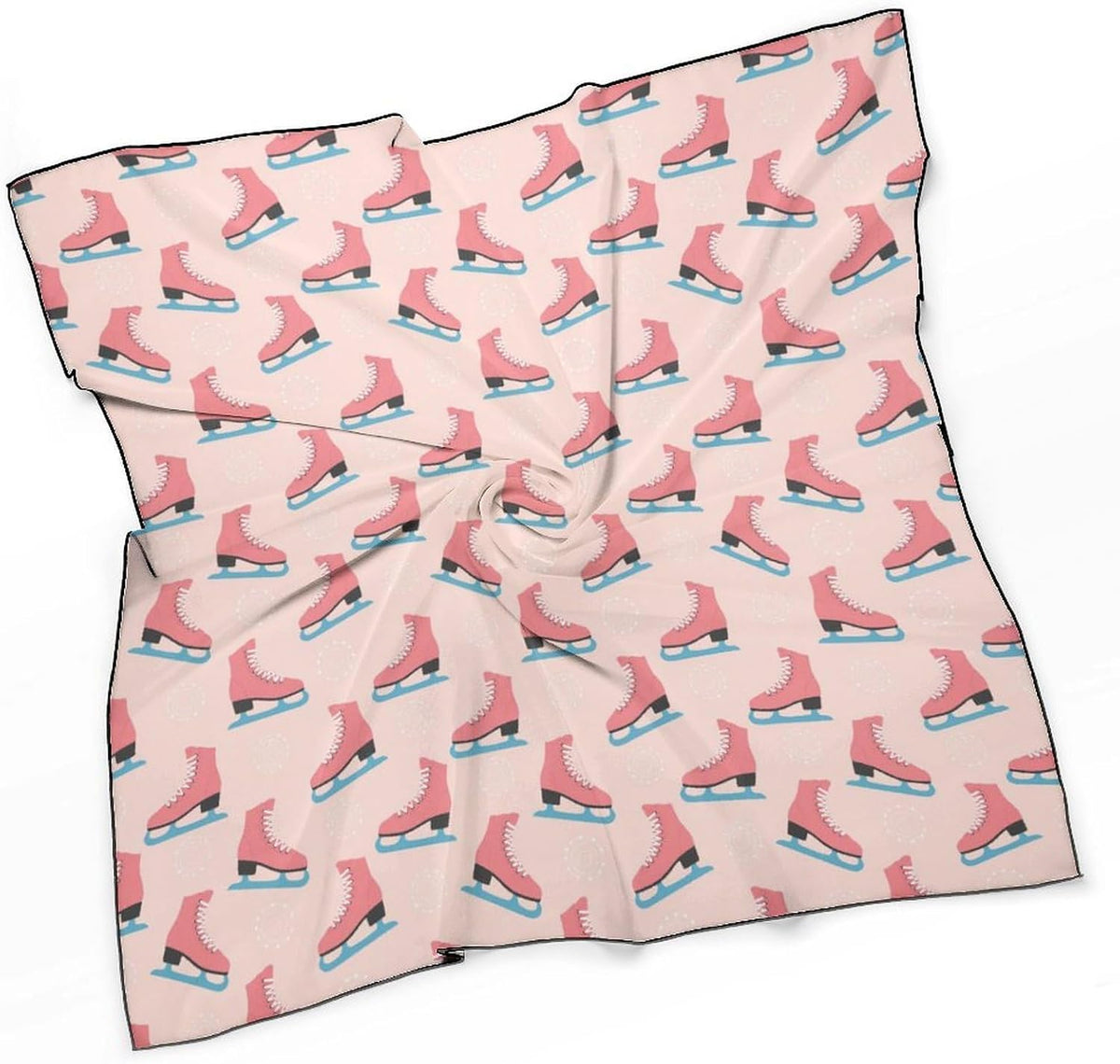 Pink Ice Skates Women's Square Silk Scarf 27x27 In, Fashion Scarves Wraps Headscarf for Neck Hair Bag, Lightweight Breathable Silky Feel Elegant Accessory Gift