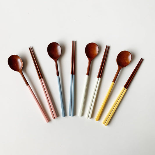 Korea traditional lacquer wooden Chopsticks and Spoon Set, 2 Pair, Pink