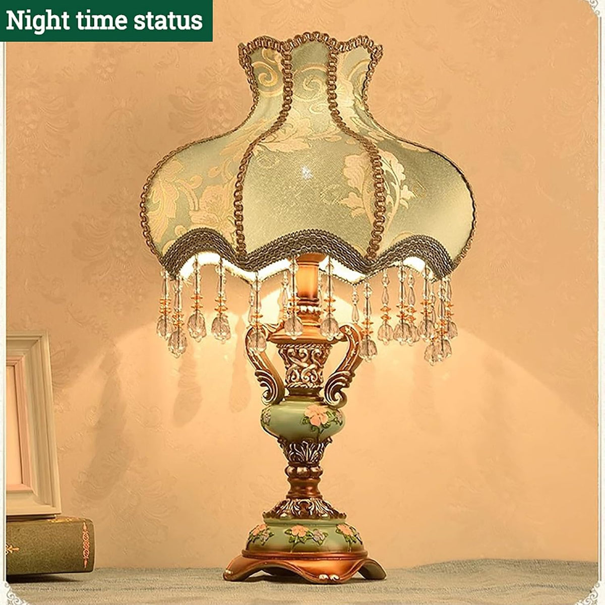 Victorian Table Lamp, Vintage Fringe with Shade, European Pastoral Night Stand Flower Lamp, Pink (11.8" D x 11.8" W x 20.5" H)