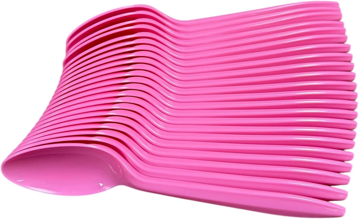 Plastic Teaspoons, Pink Disposable Spoons, 50-Pack